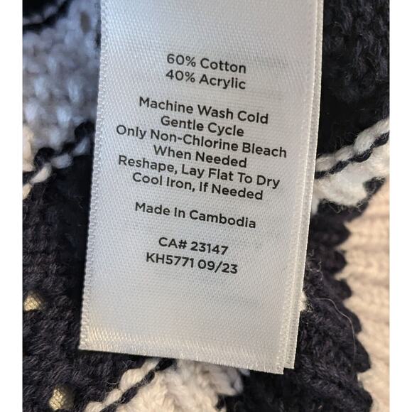 Talbots Women’s Large Johnny Collar Sweater Nautical Navy White Stripe - Picture 5 of 8